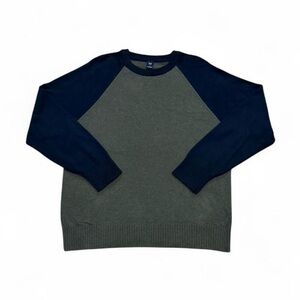 GAP Vintage 90s Men's Gray and Navy Crewneck Sweater